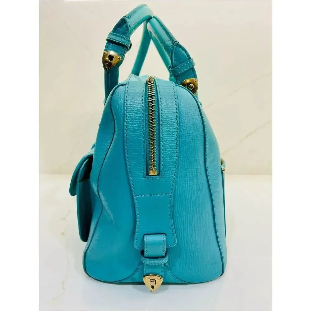 ✨ Jimmy Choo Vintage Turquoise Leather Satchel Top Handle Gold Hardware Bag